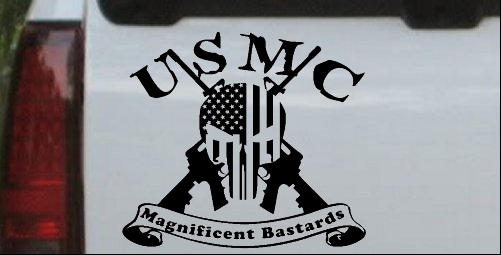 USMC United States Marine Corps Magnificent Bastards Punisher Skull US Flag Crossed AR15 Guns