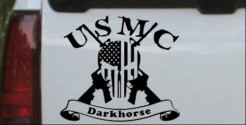 USMC United States Marine Corps Darkhorse Punisher Skull US Flag Crossed AR15 Guns