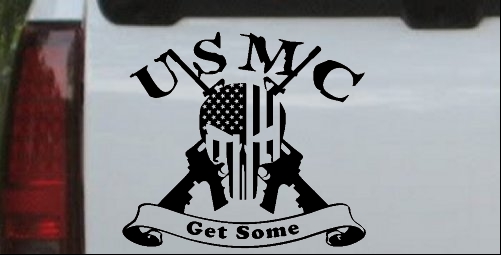 USMC United States Marine Corps Get Some Punisher Skull US Flag Crossed AR15 Guns