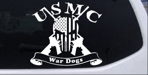 USMC United States Marine Corps War Dogs Punisher Skull US Flag Crossed AR15 Guns Military car-window-decals-stickers