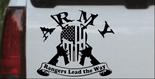ARMY Rangers Lead the Way Punisher Skull US Flag Crossed AR15 Guns
