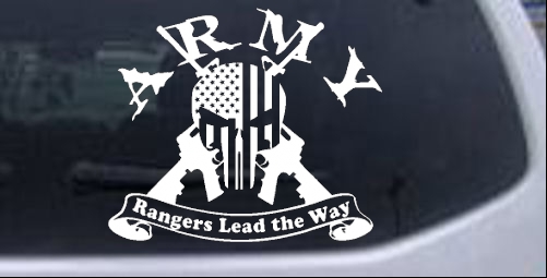 ARMY Rangers Lead the Way Punisher Skull US Flag Crossed AR15 Guns Military car-window-decals-stickers