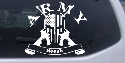 ARMY Hooah Punisher Skull US Flag Crossed AR15 Guns Military car-window-decals-stickers