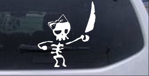 Cute Pirate Girl Skeleton with Sword and Hair Bow Skulls car-window-decals-stickers