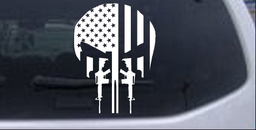 Punisher Skull American Flag Vertical Car or Truck Window Decal Sticker  5X3.8
