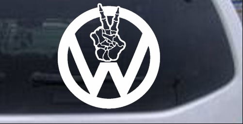 VW Volkswagen Skeleton Peace Sign Hand Moto Sports car-window-decals-stickers