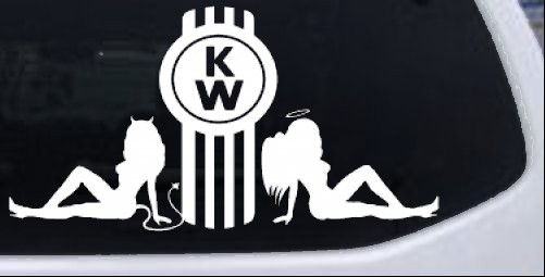 Kenworth KW Logo with Sexy Mudflap Angel and Devil Good and Bad Girls Moto Sports car-window-decals-stickers