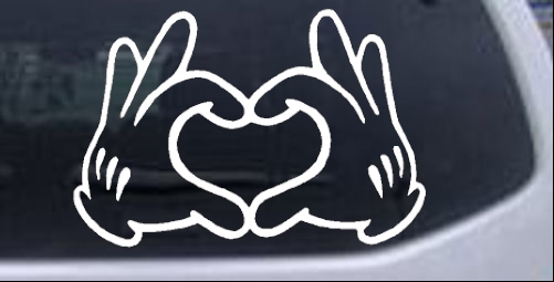 Mickey Mouse Glove Hands In Heart Shape Cartoons car-window-decals-stickers
