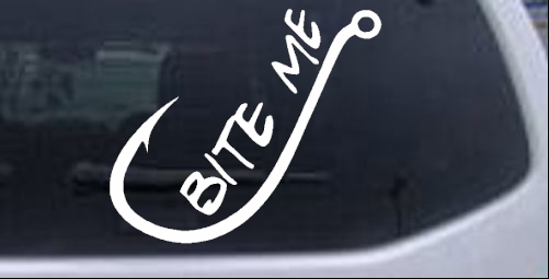 Bite me Funny Fishing Hook Car or Truck Window Decal Sticker - Rad Dezigns