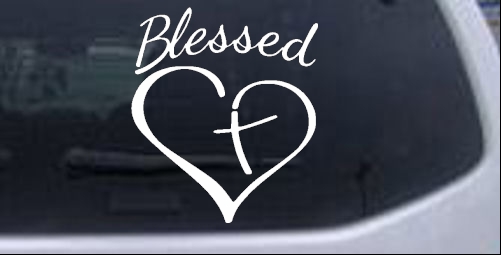 Blessed with Heart and Cross  Christian car-window-decals-stickers