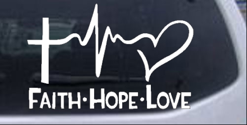Faith Hope Love Cross and Heart Heartbeat  Christian car-window-decals-stickers