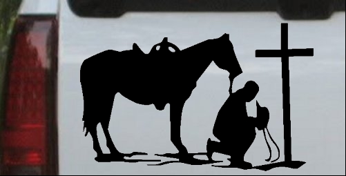 Cowboy and Horse Praying at Cross