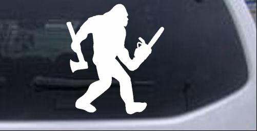 Bigfoot Lumberjack Logger with Axe and Chainsaw Funny car-window-decals-stickers