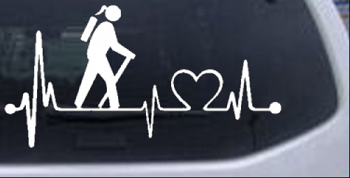 Girl Hiker Heartbeat Lifeline Monitor Hiking Camper Camping Girlie car-window-decals-stickers