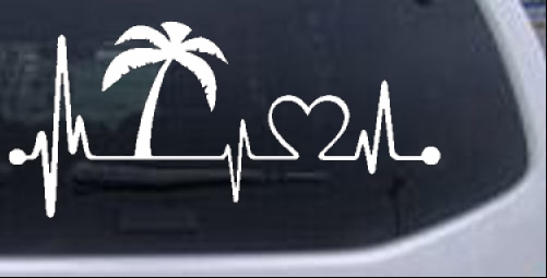 Palm Tree Beach Heartbeat Lifeline Vacation Girlie car-window-decals-stickers