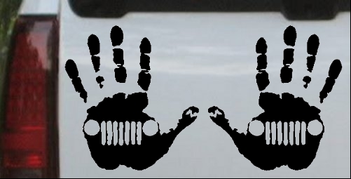 2-Pack Jeep Wave (1 Right, 1 Left Handed) Jeep Grill in Muddy Waving Hand Print