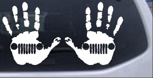 2-Pack Jeep Wave (1 Right, 1 Left Handed) Jeep Grill in Muddy Waving Hand Print Off Road car-window-decals-stickers