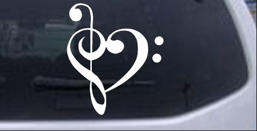 Treble Bass Clef Heart Love of Music Band Music Notes Music car-window-decals-stickers