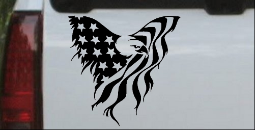 Tattered American Flag Draped Bald Eagle