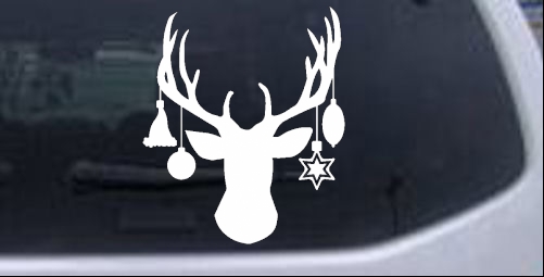Christmas Holiday Deer with Ornaments Hunting And Fishing car-window-decals-stickers