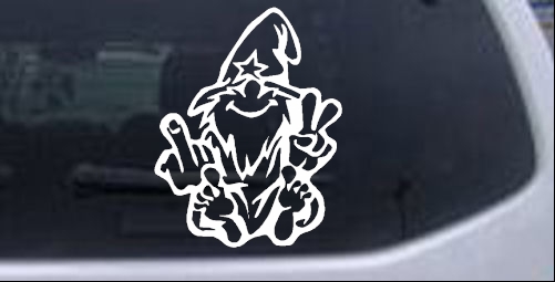 Wizard Shooting Bird and Giving Peace Sign Funny car-window-decals-stickers