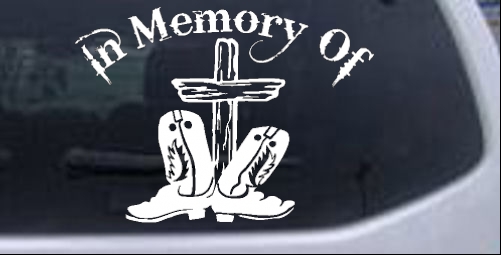 In Memory Of Cowboy Boots and Cross In Memory Of car-window-decals-stickers