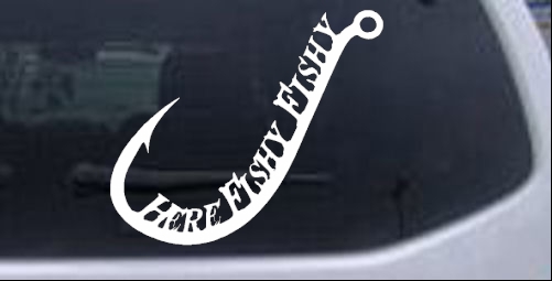 Here Fishy Fishy Fishing Hook Car or Truck Window Decal Sticker