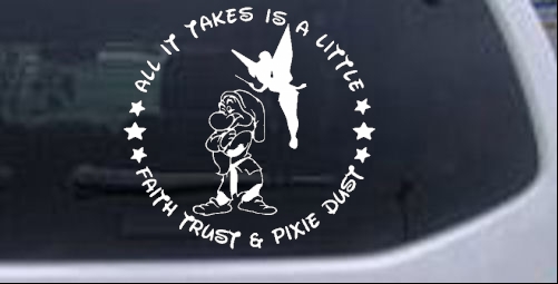 Tinker Bell and Grumpy Faith Trust and Pixie Dust Cartoons car-window-decals-stickers
