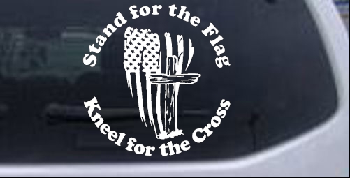 Stand for the Flag Kneel for the Cross worn US Flag and Cross Christian car-window-decals-stickers