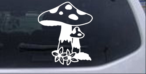 Big and small Mushroom with Flowers Enchantments car-window-decals-stickers