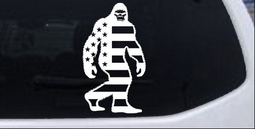 American Flag Bigfoot Vinyl Car or Truck Window Decal Sticker