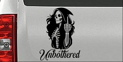 Unbothered Female Skeleton Grim Reaper Shooting Bird Car or Truck Vinyl Window Decal Sticker