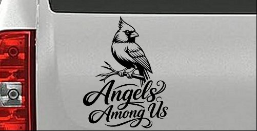 Angels Among Us with Cardinal Bird Car or Truck Vinyl Window Decal Sticker