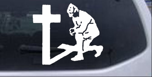 Military Man Kneeling at Cross Christian car-window-decals-stickers