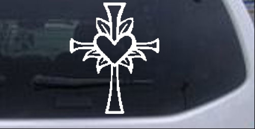 Cross with Heart in middle Christian car-window-decals-stickers