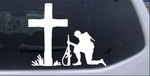 Troop Kneeling at Cross Military car-window-decals-stickers