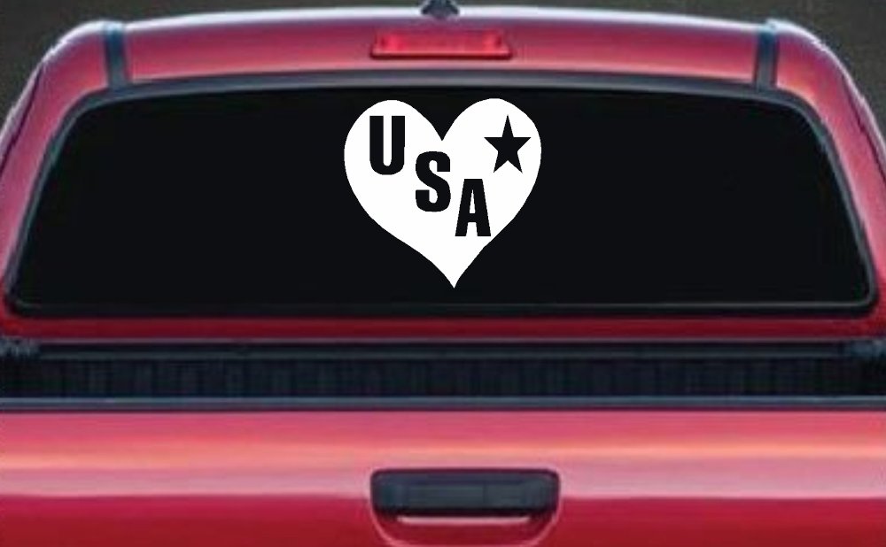USA Heart Patriotic Car or Truck Window Decal Sticker (White)