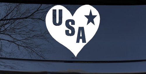 USA Heart Patriotic Car or Truck Window Decal Sticker (White)
