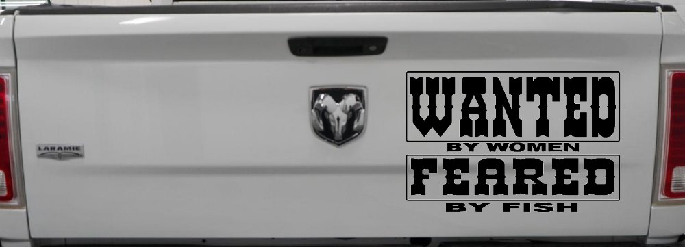 Wanted by Women Feared by Fish Funny Fishing Car or Truck Window Decal Sticker (Black)