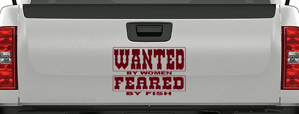 Wanted by Women Feared by Fish Funny Fishing Car or Truck Window Decal Sticker (Purple Red)