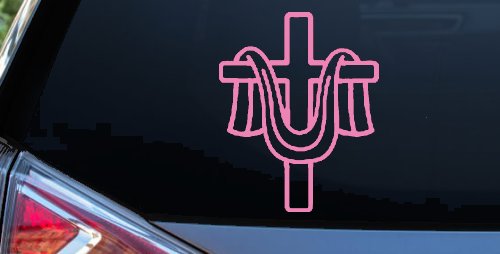 Cross with cloth draped Christian Car or Truck Window Decal Sticker (Pink)