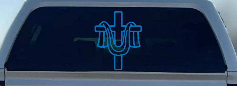 Cross with cloth draped Christian Car or Truck Window Decal Sticker (Sky Blue)