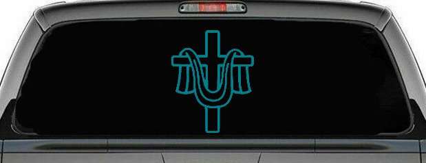 Christian Cross Draped Cloth Car Truck Window Vinyl Decal Sticker (Turquoise Blue)