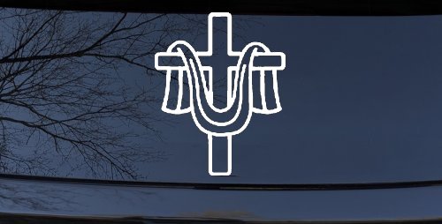 Cross with cloth draped Christian Car or Truck Window Decal Sticker (White)