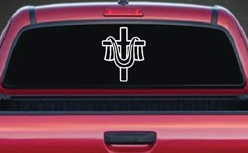 Cross with cloth draped Christian Car or Truck Window Decal Sticker (White)