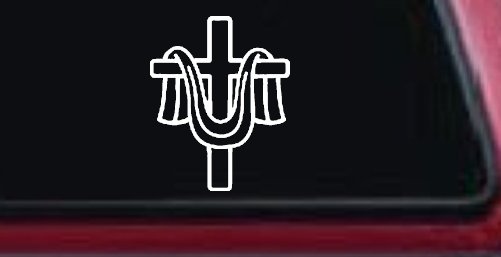 Cross with cloth draped Christian Car or Truck Window Decal Sticker (White)