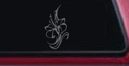 Lilly Flowers And Vines Car or Truck Window Decal Sticker (Silver)