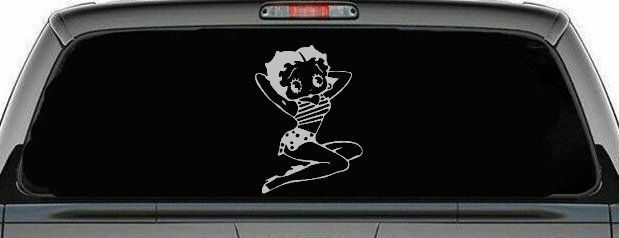 Betty Boop Arms Up Cartoons Lady Biker Car or Truck Window Decal Sticker (Light Gray)