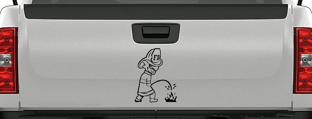 Fireman Pee on Fire Car or Truck Window Decal Sticker (Black)