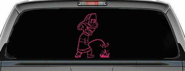 Fireman Pee on Fire Car or Truck Window Decal Sticker (Hot Pink)
